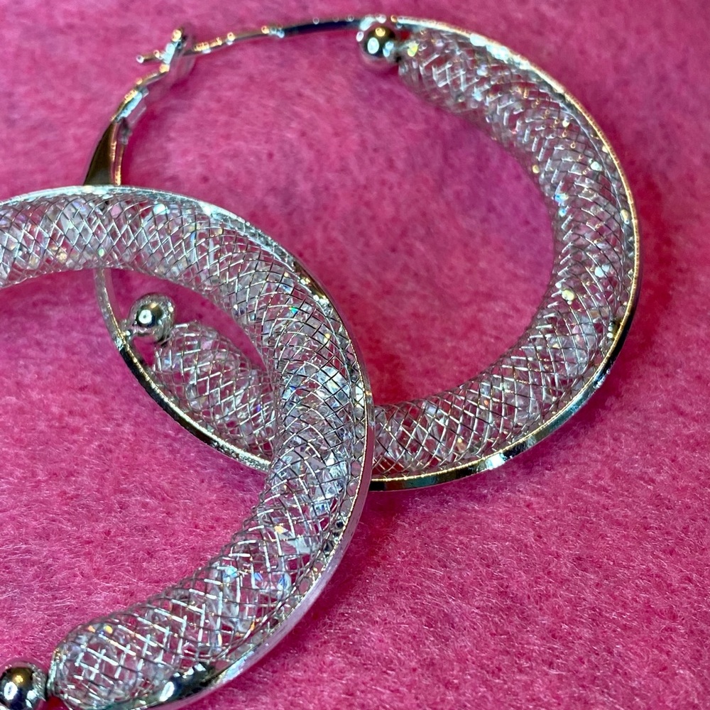Silver & crystal caged hoops